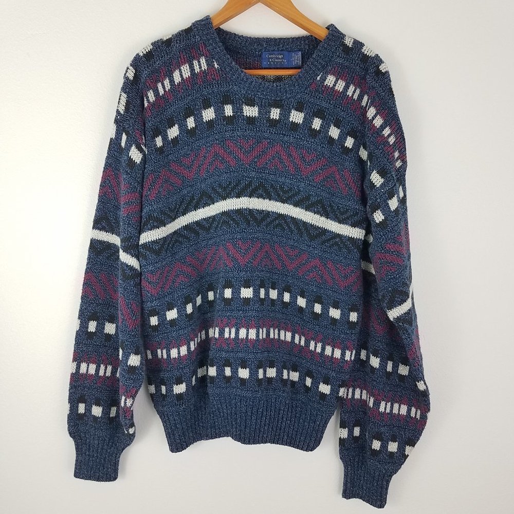 Vintage | 90s Grandpa Sweater Geometric Print